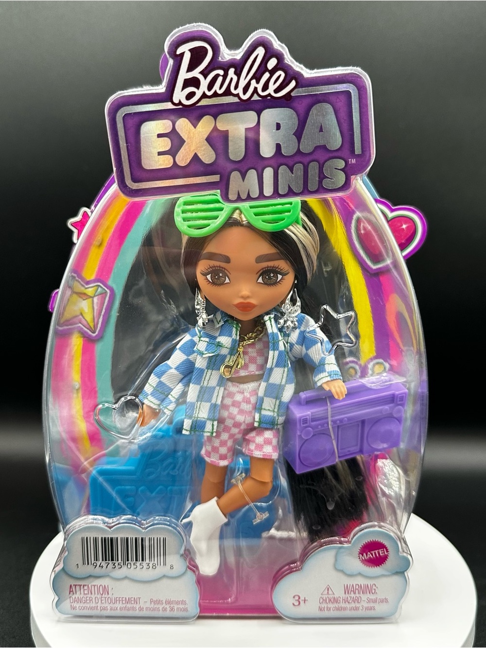 Barbie Extra Minis Doll #2 HGP64 Checkered Outfit Boombox 5.5” NEW Sealed